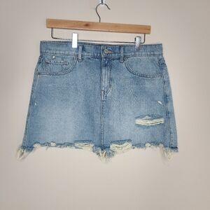 Express Original Straight Mini Mid Rise Distresses‎ Denim Skirt